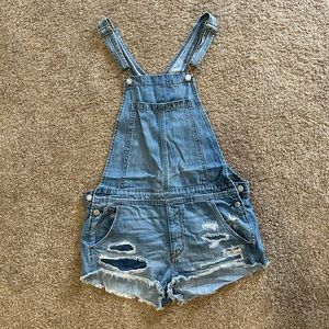 American Eagle Outfitters Distressed Denim Shorts Overalls